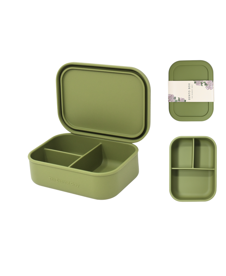 Antibacterial Bento Box - Bamboo Fiber - Silicone - Green - White